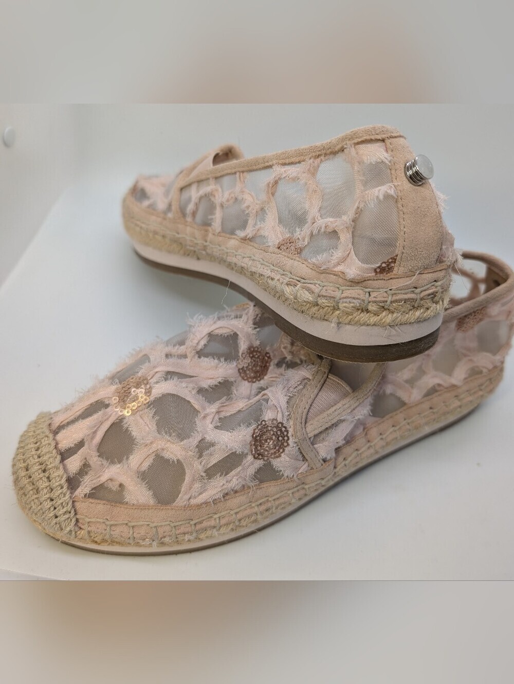 Botkier Blush/Floral Mesh & Sequin Espadrille Slip-Ons Size 8M - Picture 3 of 13
